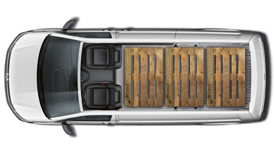 Eine Abbildung des Laderaumvolumen eines Tranporter 6.1 Kastenwagen mit langem Radstand 